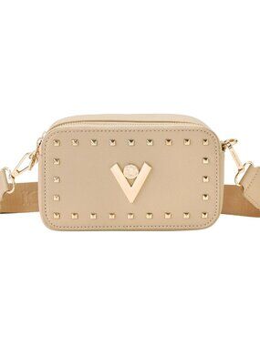 Valentino Orlandi Taupe Studded Camera Crossbody Wide Strap V-3003 NWT